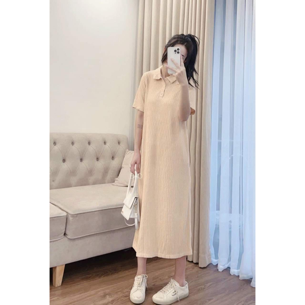 Váy bầu đầm bầu siêu chanh xả☘️mặc đi làm đi chơi đều đc☘️chất kẻ hàn mát mềm mịn☘️free size 43-68kg