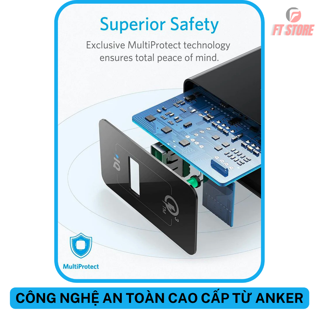 Củ sạc nhanh Anker Powerport+ 1 Cổng USB-A 18W A2013 có đèn báo LED, chân gập nhỏ gọn BH12TH