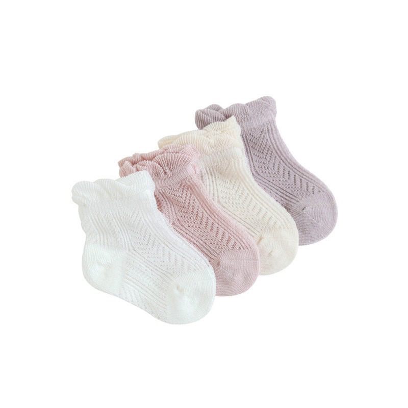 Set 4 đôi tất (vớ) lưới sơ sinh thông hơi mềm mại phối màu siêu xinh cho bé trai bé gái