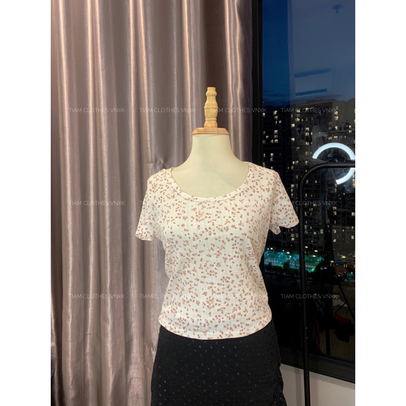 Áo thun croptop Pink Rose màu pastel xuất dư