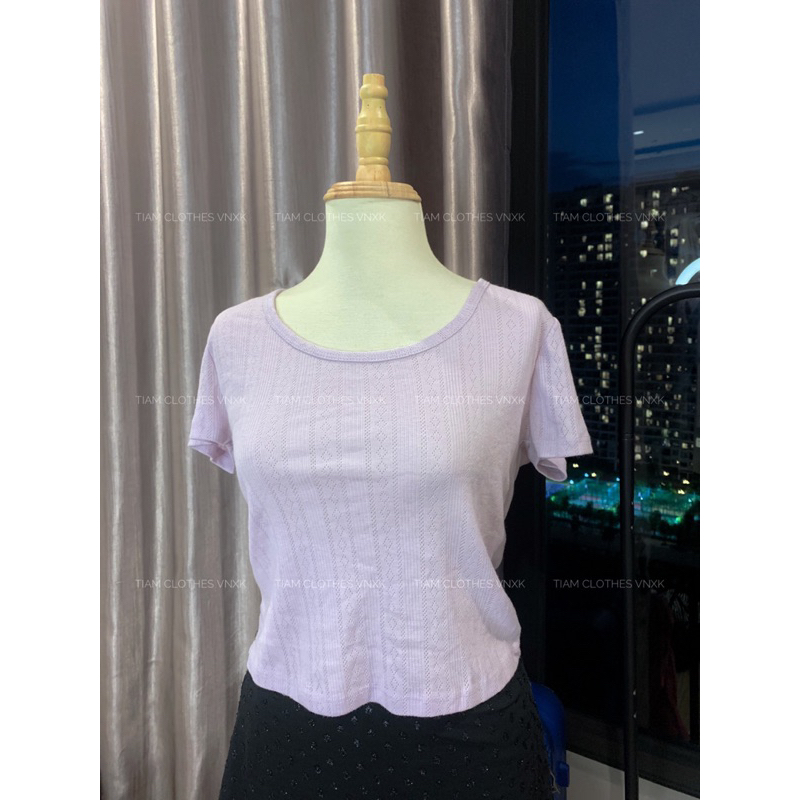 Áo thun croptop Pink Rose màu pastel xuất dư