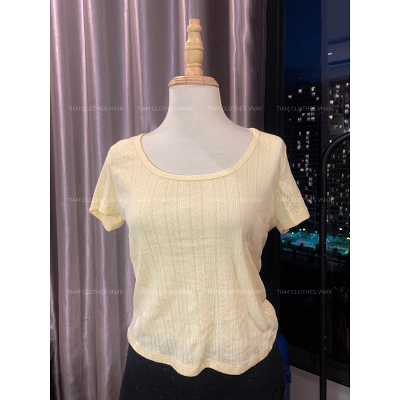 Áo thun croptop Pink Rose màu pastel xuất dư