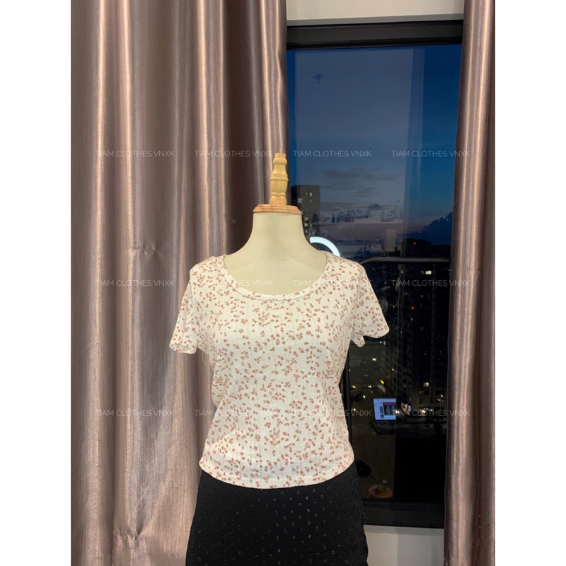 Áo thun croptop Pink Rose màu pastel xuất dư