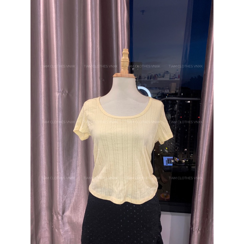 Áo thun croptop Pink Rose màu pastel xuất dư