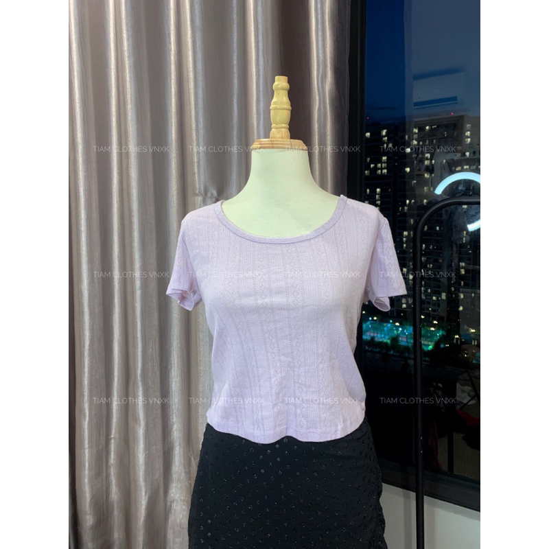 Áo thun croptop Pink Rose màu pastel xuất dư
