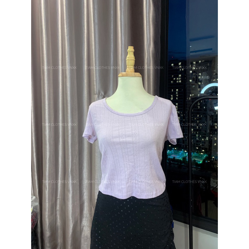 Áo thun croptop Pink Rose màu pastel xuất dư