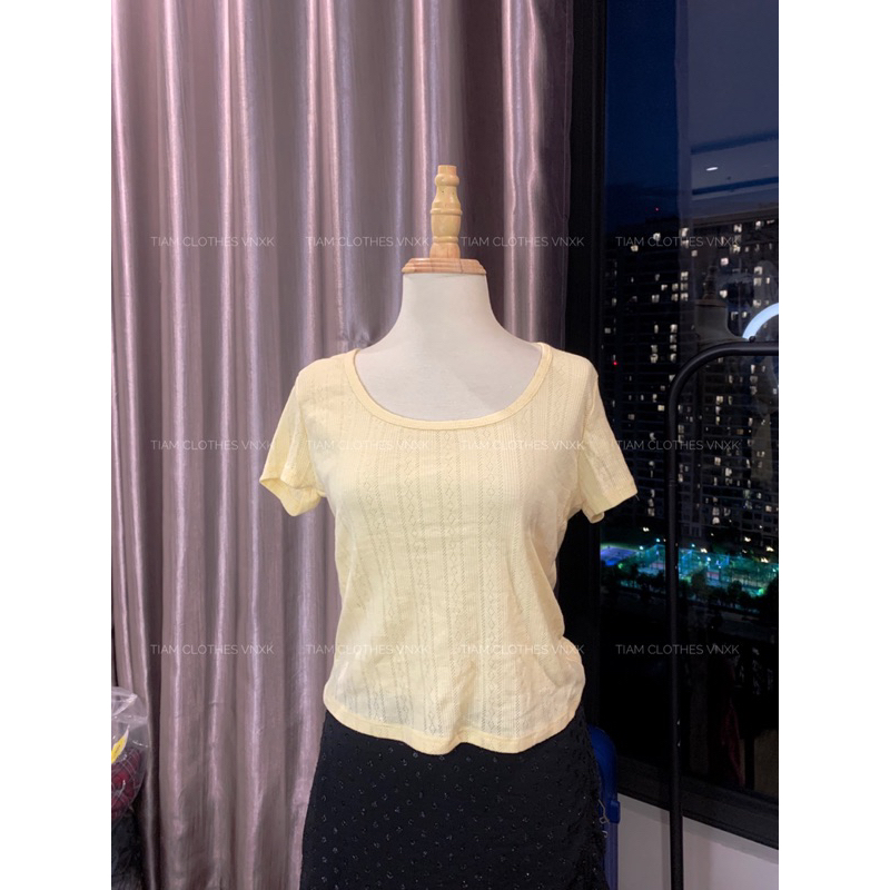 Áo thun croptop Pink Rose màu pastel xuất dư