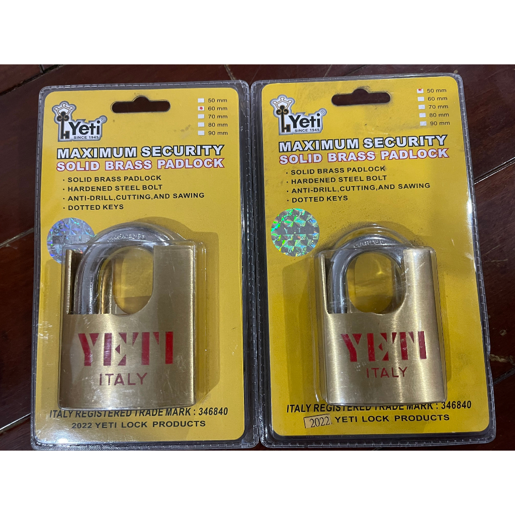 Khóa đồng chống cắt YETI các cỡ (50 - 60mm) Chất liệu đồng thau