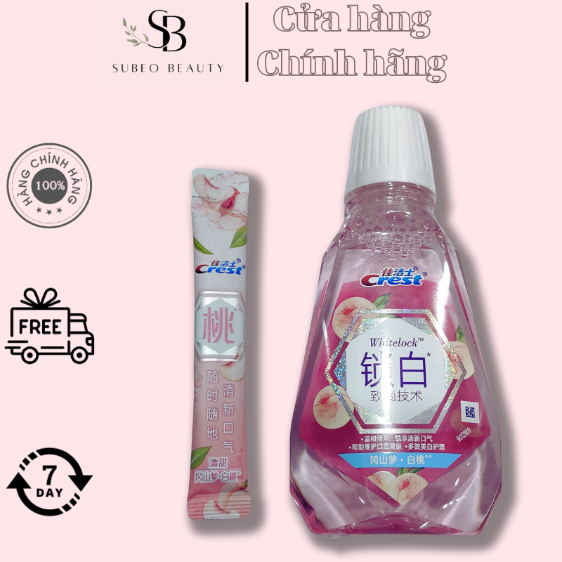 Nước Súc Miệng Crest Vị Quả Đào, Đánh Sạch Mảng Bám, Cho Hơi Thở Thơm Mát, Giúp Tự Tin Khi Giao Tiếp / Subeo Beauty