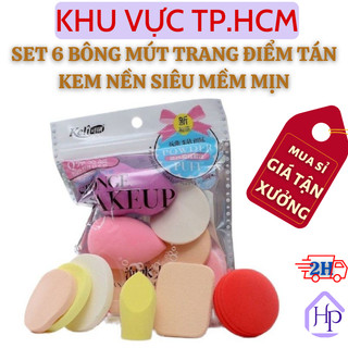  Set 6 Mút Trang Điểm Tán Kem Nền Makeup Đủ Kiểu Dáng, Chất Liệu Mềm Mại Đàn Hồi, Đánh Đều