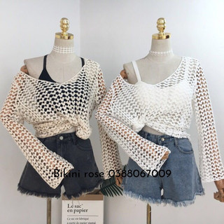 Áo khoác lưới ren trái tim đi biển cardigan