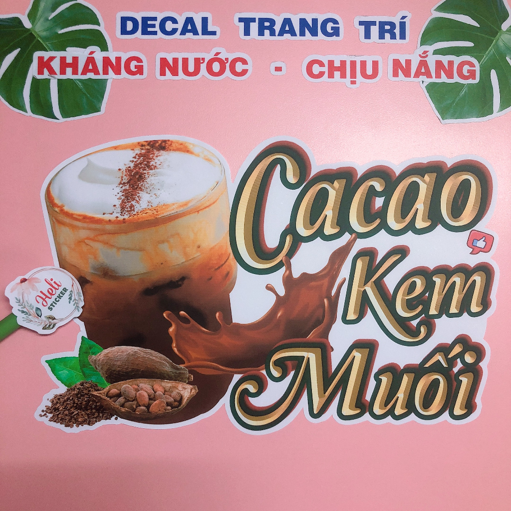 Decal Trang Trí CACAO KEM MUỐI ✨ Hình Dán Decor Quán Trà Sữa, Cà Phê, Nước Ép - Sticker Kháng Nước, Chịu Nắng, Cắt Sẵn.