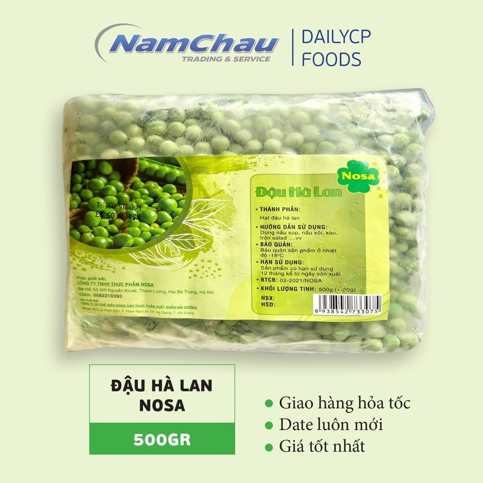 Đậu Hà Lan đông lạnh Nosa gói 500gr, chế biến cháo soup tiện lợi [HN giao hàng hỏa tốc]