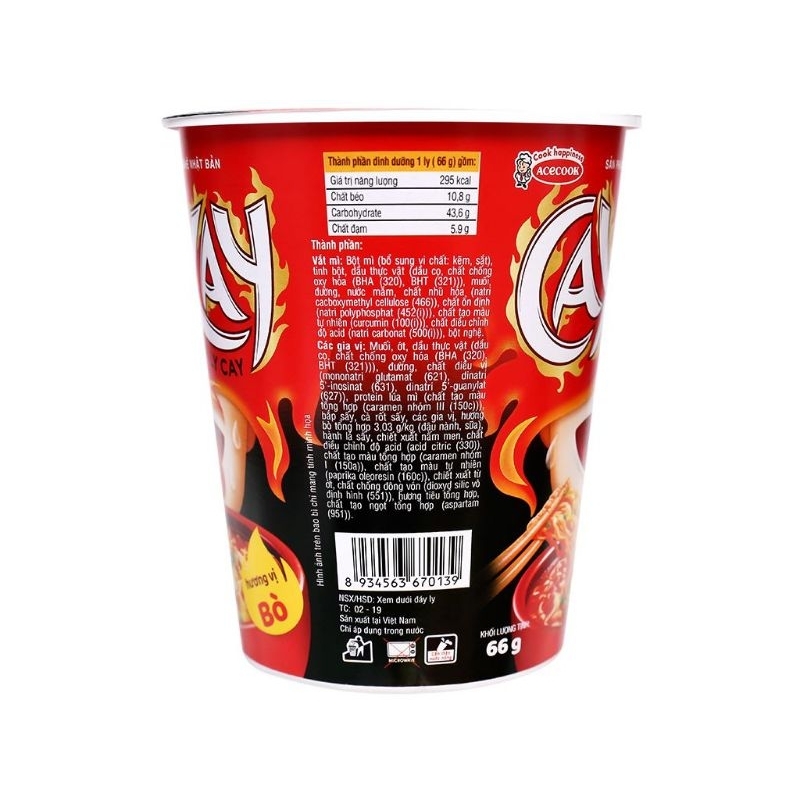 MÌ LY CAY CAY BÒ 66 G -  MÌ LY CAY CAY HẢI SẢN 66 G -  1 Thùng