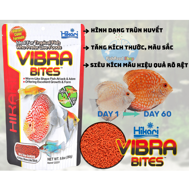 Thức ăn dạng trùn huyết Hikari Vibra Bite - Cám cá cảnh cao cấp Nhật Bản phát triển màu sắc và tăng kích thước