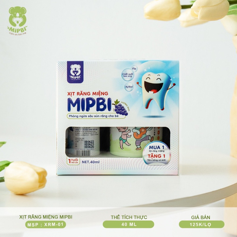Xịt chống sâu răng Mipbi 40ml cho bé từ 1 tuổi giúp làm sạch răng miệng và bảo vệ men răng