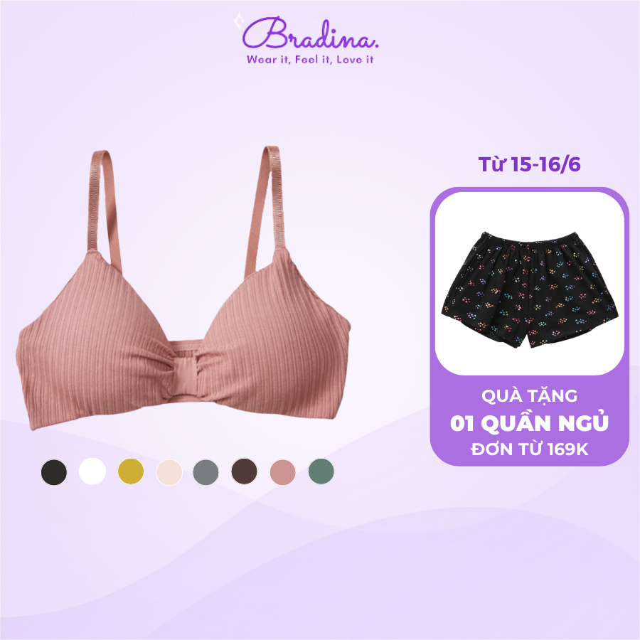 Áo ngực không gọng mút mỏng Bradina Super Soft, cotton gân mềm ALG