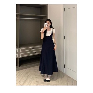 Set váy yếm dáng dài mix áo thun