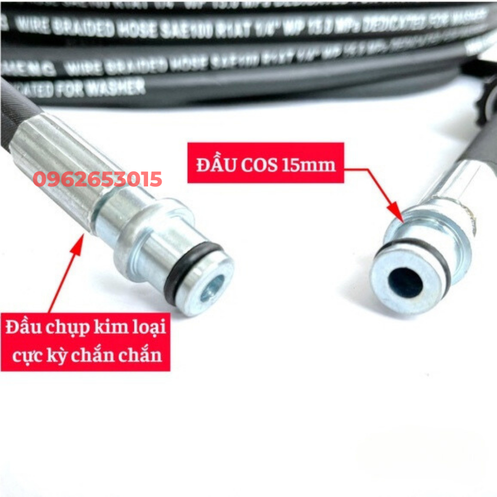 Dây rửa xe 10, 15, 20m, Dây rửa xe áp lực cao lõi thép ren 22mm