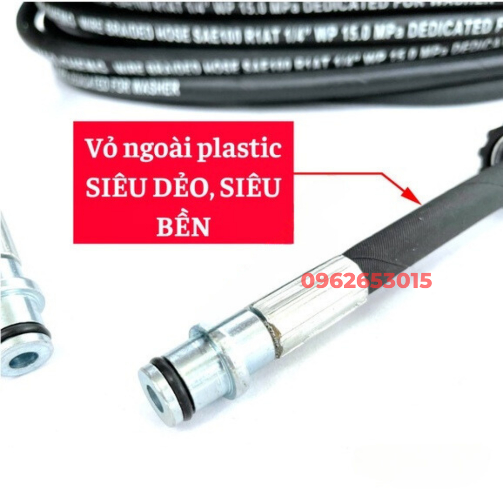 Dây rửa xe 10, 15, 20m, Dây rửa xe áp lực cao lõi thép ren 22mm
