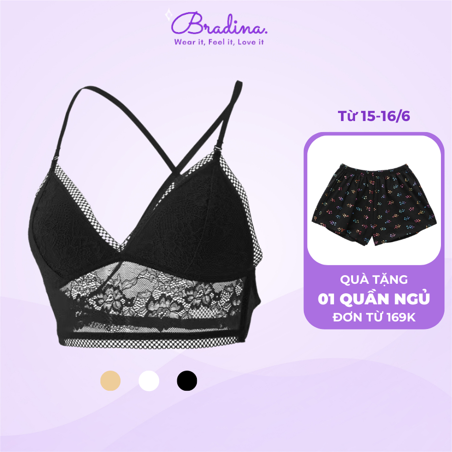 Áo Bra nữ khoét sâu BRADINA không gọng, mút mỏng, dây lưng mặc 3 kiểu, mã ABR8