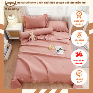 Bộ ga gối kèm chăn chất liêu cotton đũi trần tăm sét 5 món _TN102
