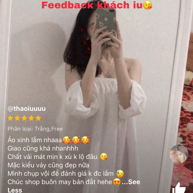 Áo trễ vai bèo tay phồng rộng tiểu thư sang chảnh