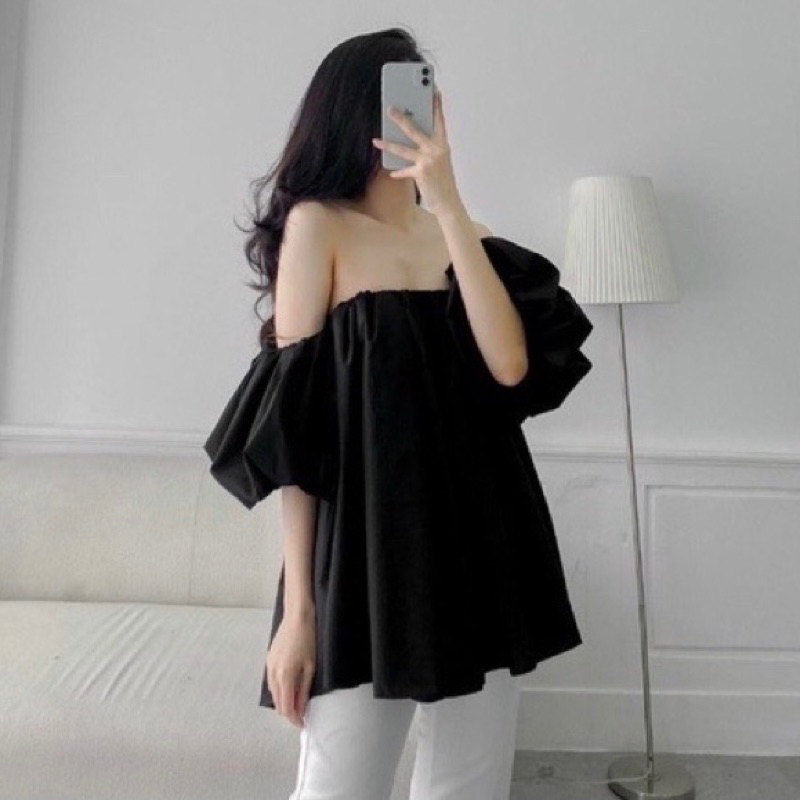 Áo trễ vai bèo tay phồng rộng tiểu thư sang chảnh