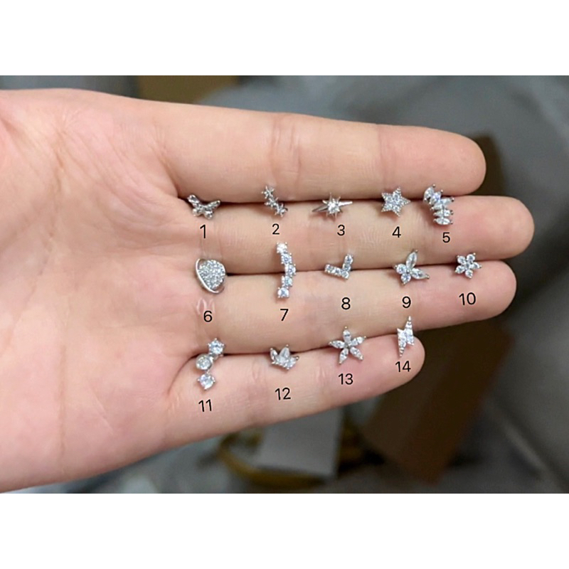 Khuyên Tai Đeo Vành Hoặc Lobe Siêu Xinh Đá Sáng Lấp Lánh Bằng Thép Y Tế Không Rỉ An Toàn Cho Lỗ Xỏ Mới