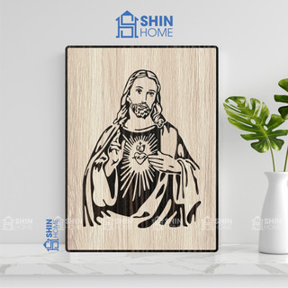 Tranh Thánh Tâm Chúa Giê-su bằng gỗ treo tường vintage cao cấp
