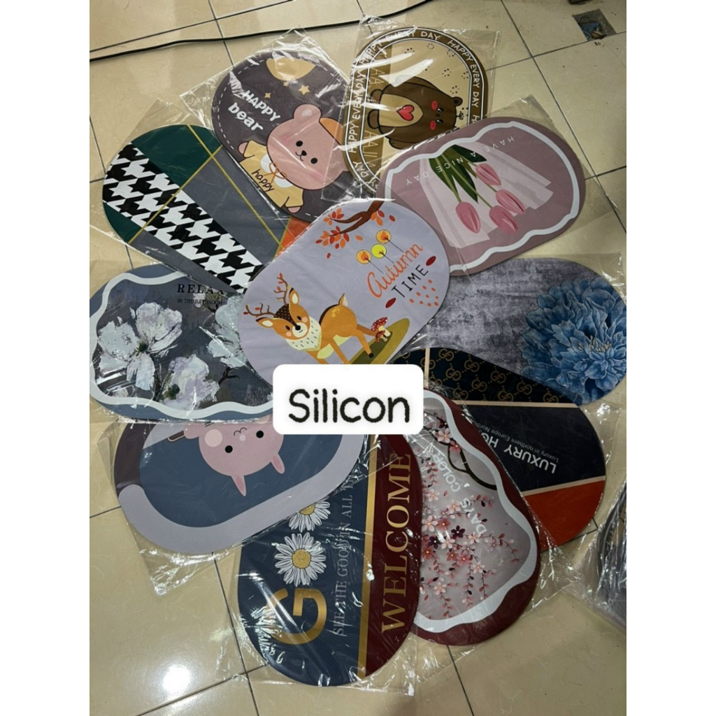 Thảm Lau Chân Phòng Tắm Silicon Siêu Thấm Hút Nước, Đế Cao Su Chống Trơn Trượt