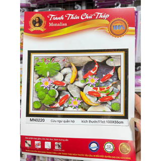 Tranh thêu chữ thập cá Cửu ngư quần hội A945 MN0220 MN0221