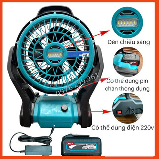 Quạt Tích Điện Quạt Chạy Pin Và Điện, Có Đèn Led Siêu Sáng, Chân Pin Phổ Thông MKT 4cm, Có Điều Tốc Chỉnh Cấp Độ Gió