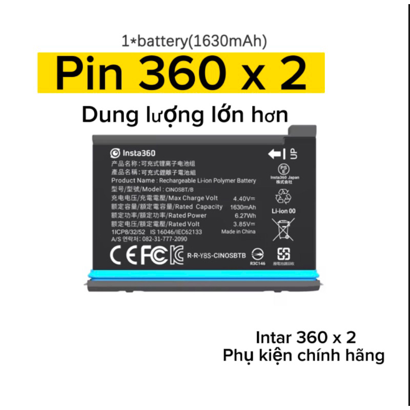 pin chính hãng intar 360 x 2 ,phụ kiện intar 360 x 2 máy quay gopro