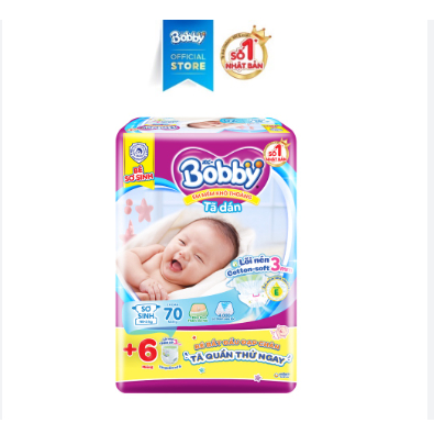 Bỉm/Tã dán Bobby sơ sinh Xs70(<5kg) hàng cộng miếng