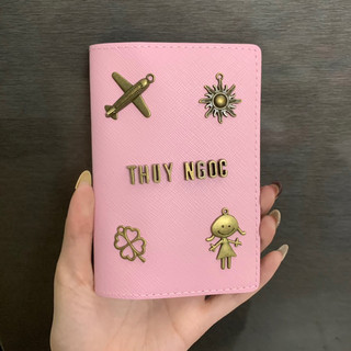Vỏ bọc hộ chiếu Hồng pastel (free khắc tên, gắn 1 charm logo)