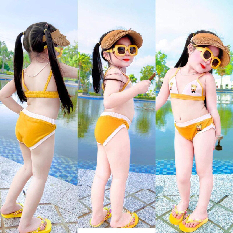 Đồ Bơi Gấu Vàng Xinh Cho Bé Gái |Bikini 2 Mảnh Cho Bé