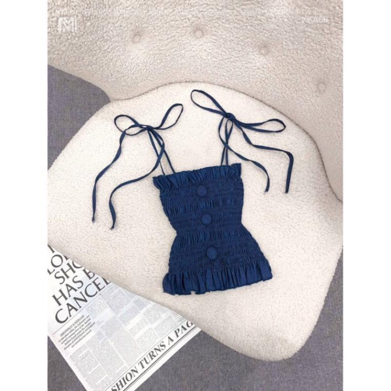 Áo hai dây Jean kiểu nhúng nút đóng hai màu 🌈🌈🌈L9988