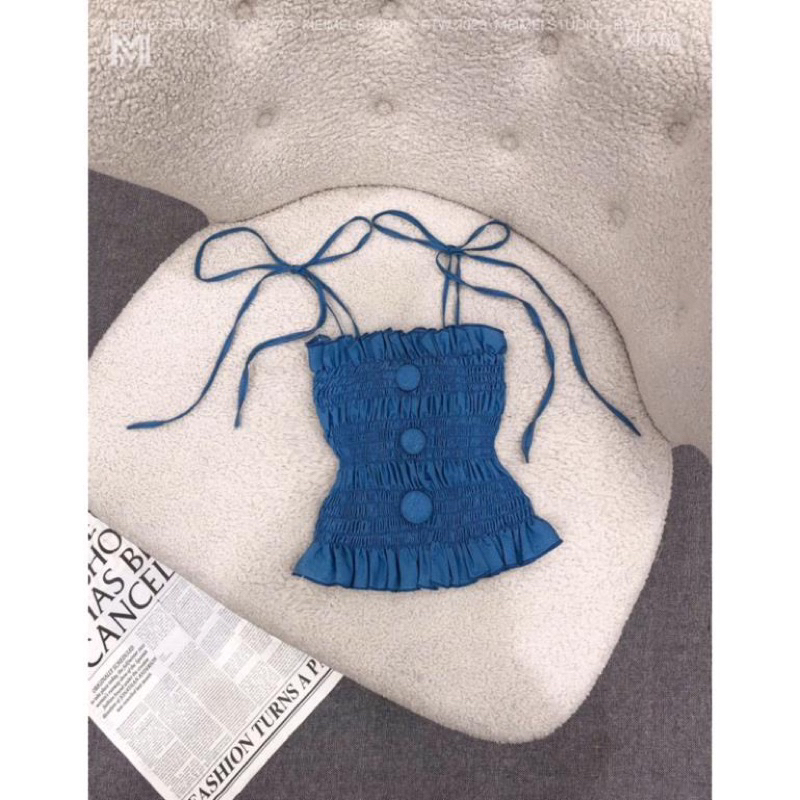 Áo hai dây Jean kiểu nhúng nút đóng hai màu 🌈🌈🌈L9988