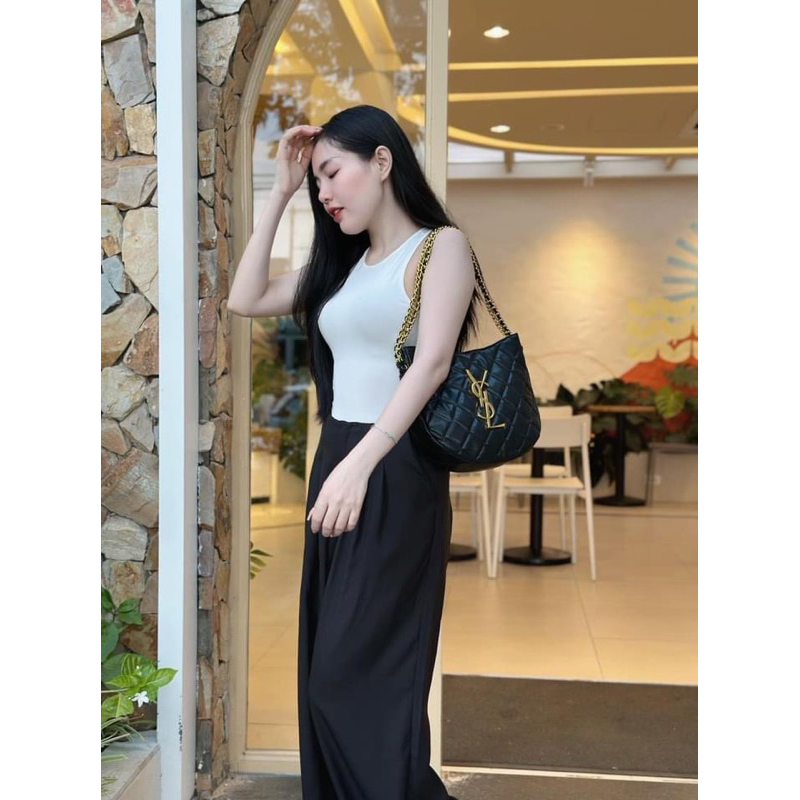 Túi Y Dáng Bầu lót nhung sz 23cm da mềm xích nặng tay