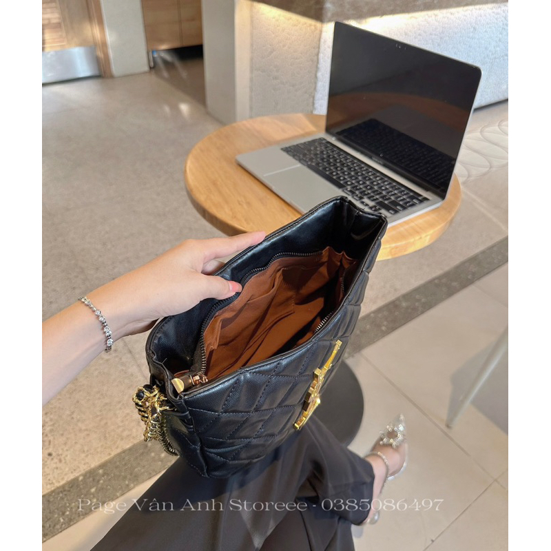 Túi Y Dáng Bầu lót nhung sz 23cm da mềm xích nặng tay