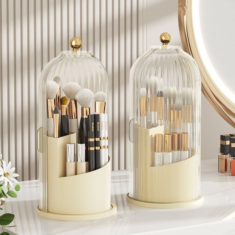 Mã J9227 - Hộp Lưu Trữ Mỹ Phẩm Xoay 360 độ, Kệ đựng cọ trang điểm có nắp để bàn decor
