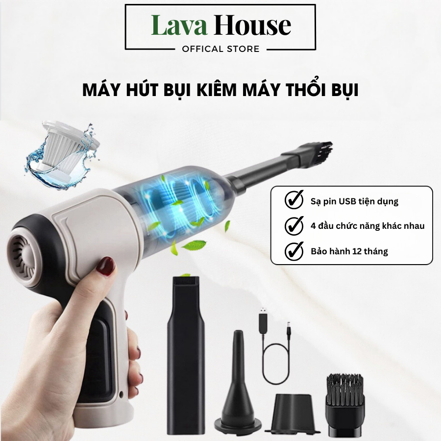 Máy hút bụi cầm tay mini kiêm máy thổ bụi chất liệu nhựa cao cấp công suất 120W lực hút 9000PA bảo hành 1tháng