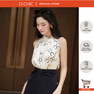 Áo lụa in logo cổ xếp ly d.chic ms: 1812307