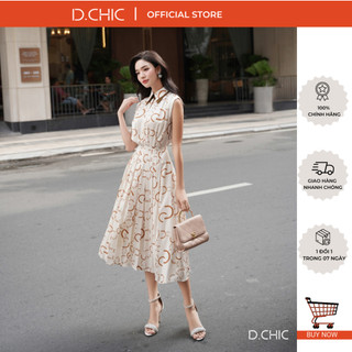 Váy lụa in logo vai chờm xếp ly D.CHIC MS: 2813336