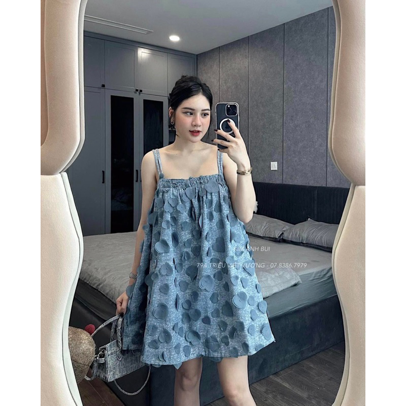 Váy 2 Dây Bò Tim Nổi Cực Xinh Cho Nàng, Đầm Nữ Siêu Xinh Cho Nàng