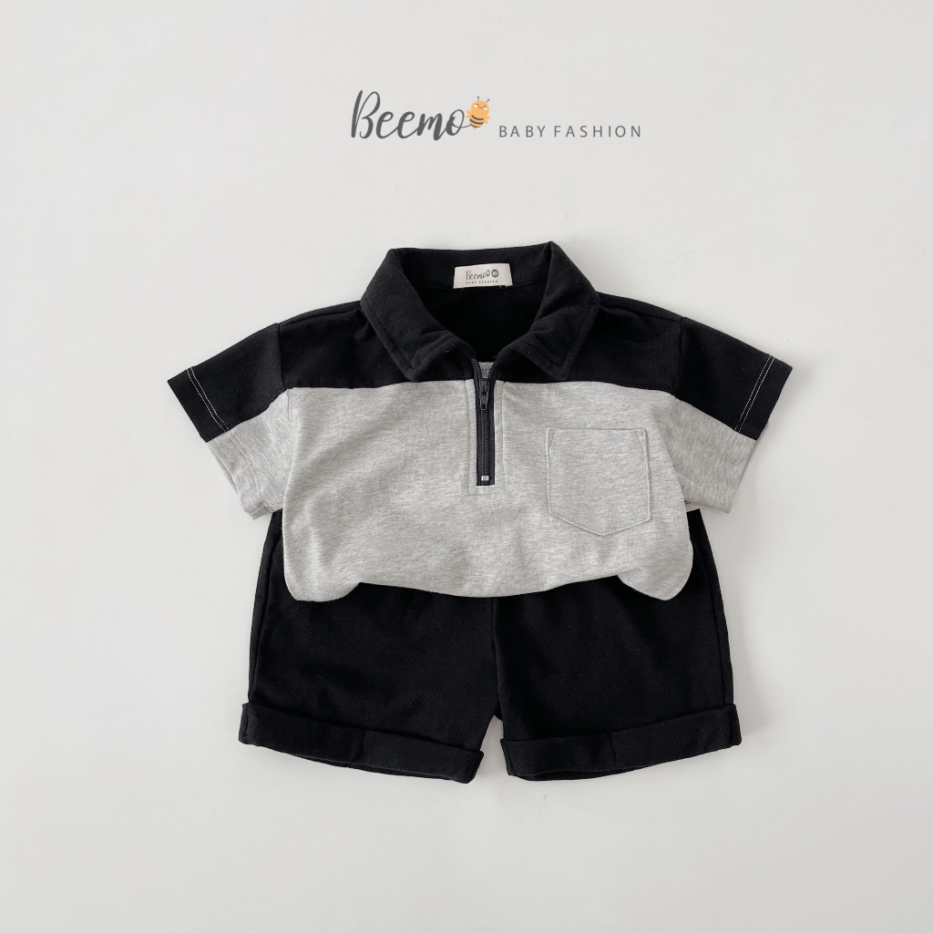 Bộ Polo phối vai cho bé trai Beemo,Chất liệu cotton mềm mịn, mặc hè siêu thoáng mát,hiết kế đơn giản với khóa kéo B342