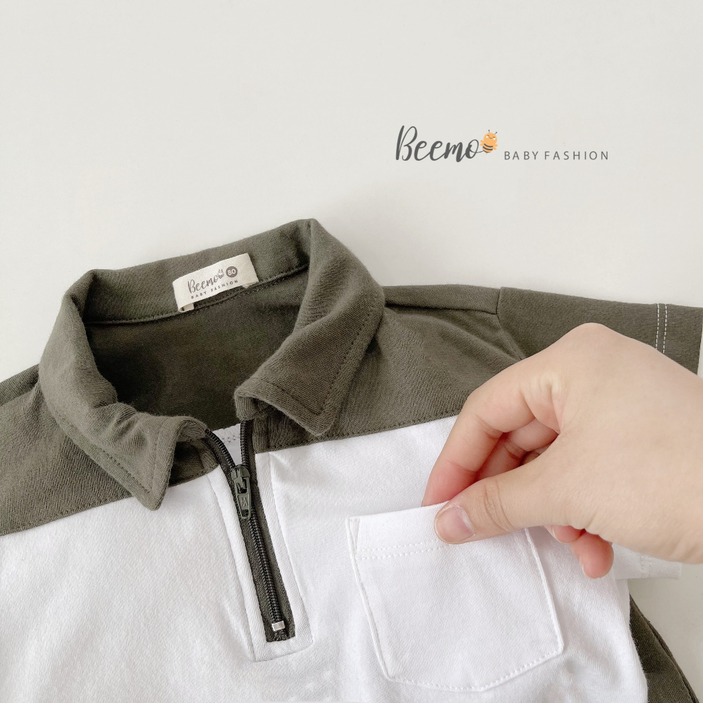 Bộ Polo phối vai cho bé trai Beemo,Chất liệu cotton mềm mịn, mặc hè siêu thoáng mát,hiết kế đơn giản với khóa kéo B342
