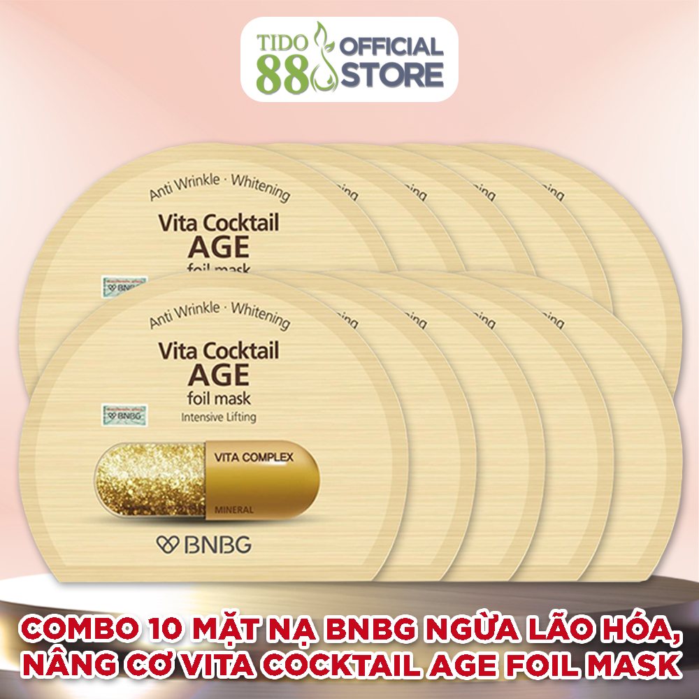 combo 10 mặt nạ BNBG ngừa lão hóa , nâng cơ nhũ vàng Vita Cocktail Age foil mask Npp Tido88