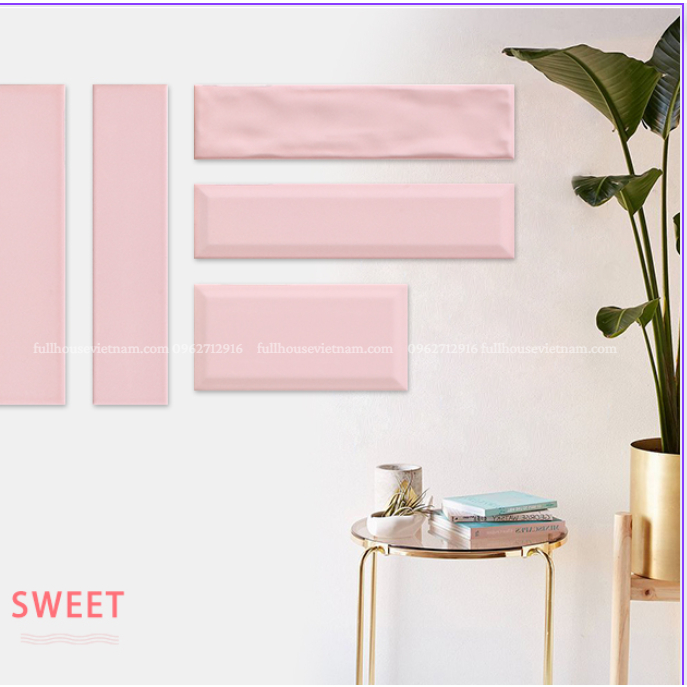 Gạch thẻ nhập khẩu màu hồng bóng phẳng ốp tường trang trí nội ngoại thất, khách sạn, homestay, decor